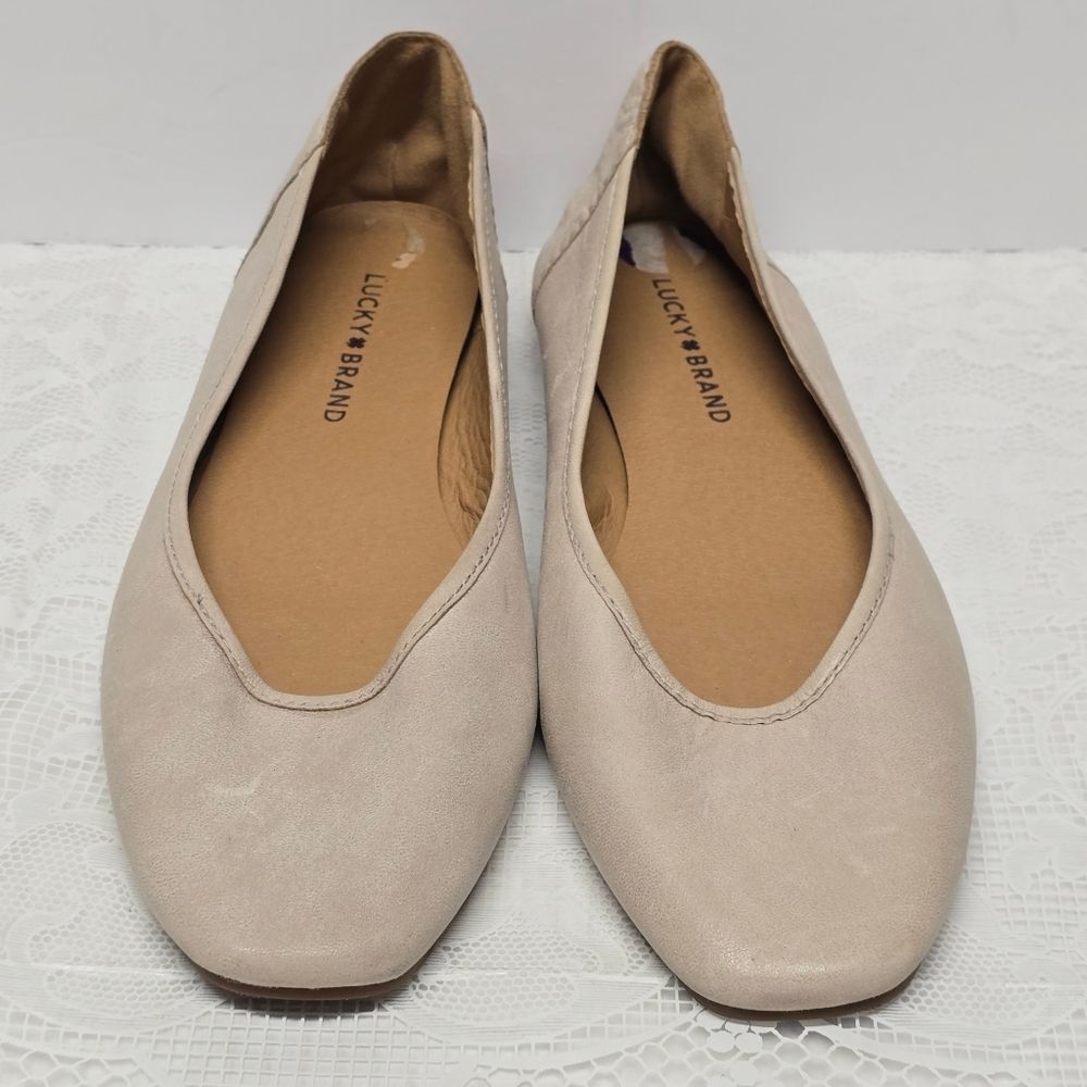 Lucky Brand Alanya Ballet Flats Light Gray Grey Genuine Leather 8.5 Minimalist